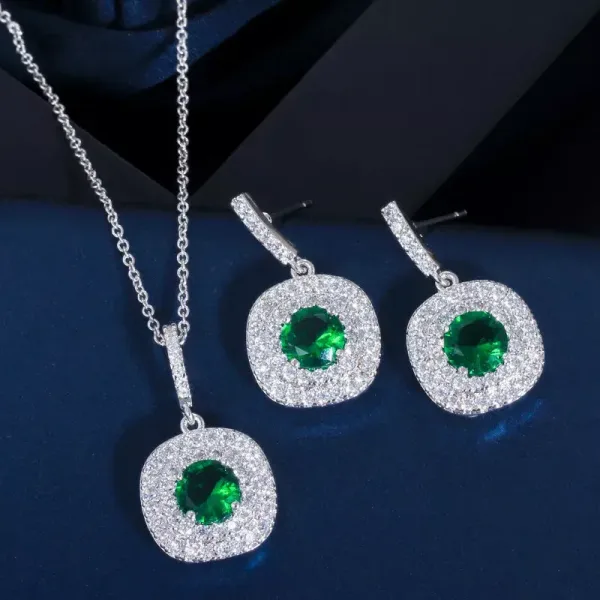 Emerald Green Square Pendant Set (1)